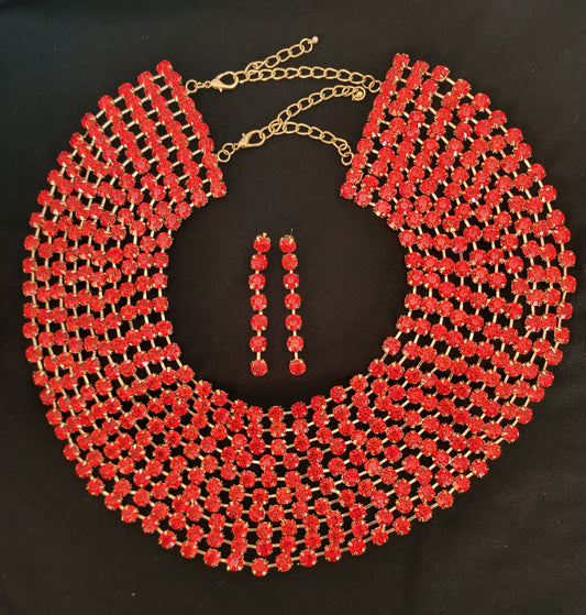 Red Stone Collar Necklace Set